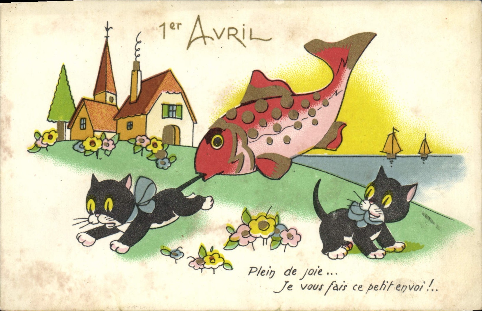 Vintage Postcard Fantasy Cat Cats Kitten April 1st