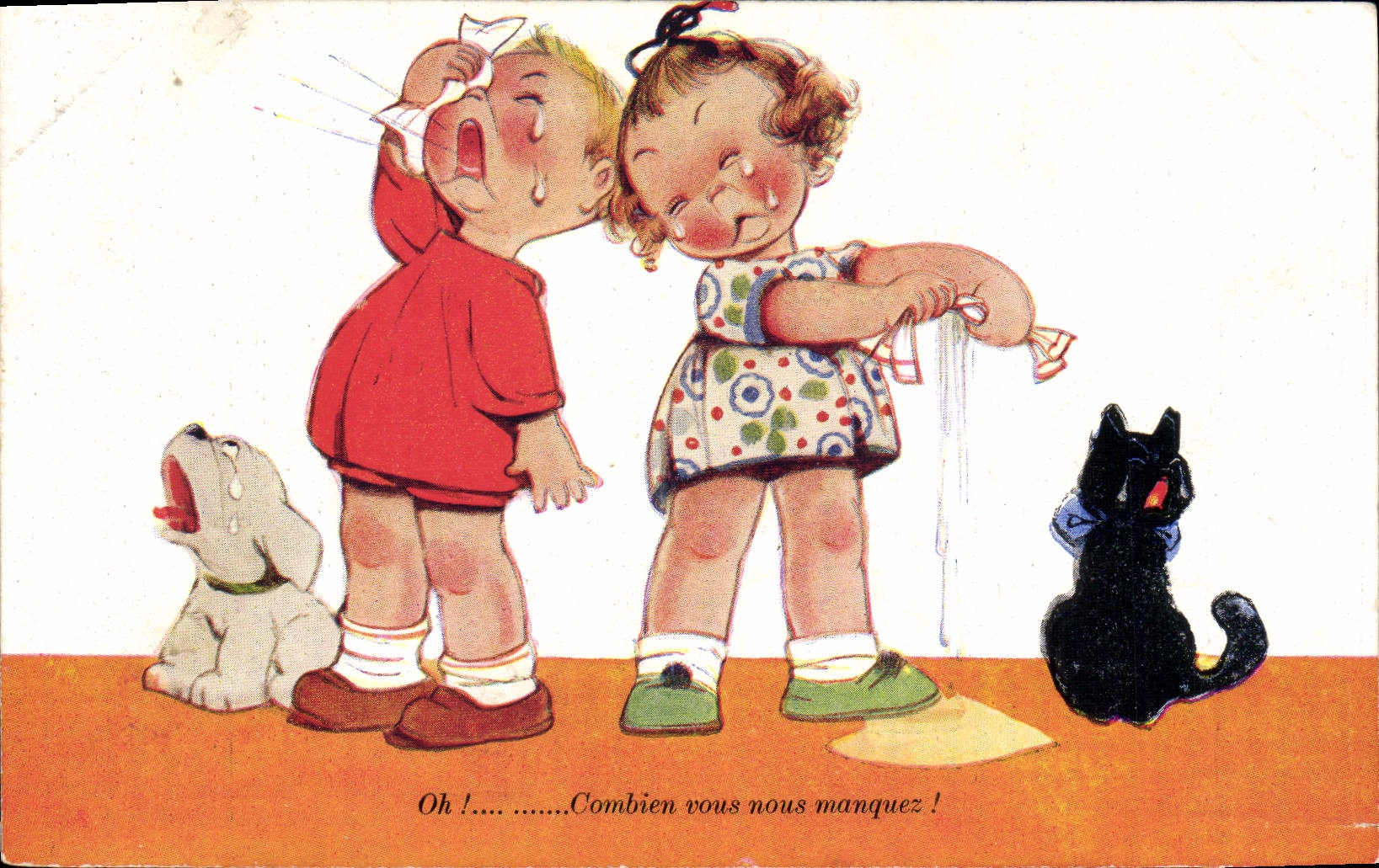CPA Fantaisie Enfants Chat Chien 