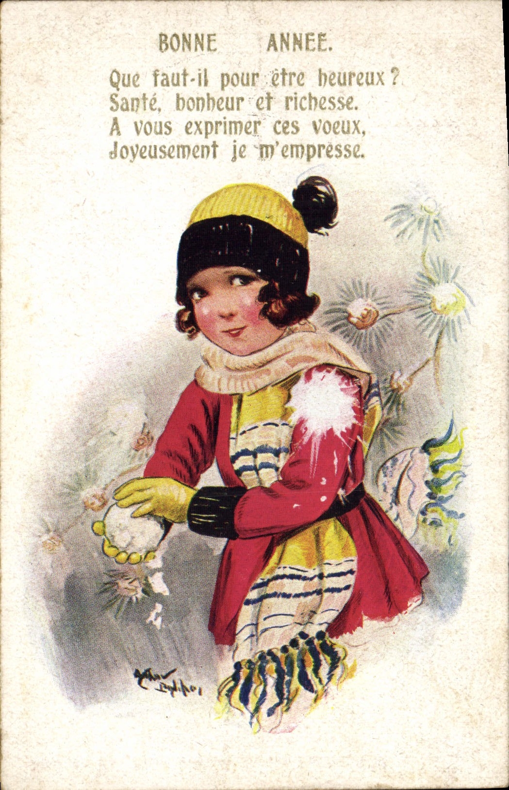 Vintage Postcard Fantaisie Child Battles of snowballs