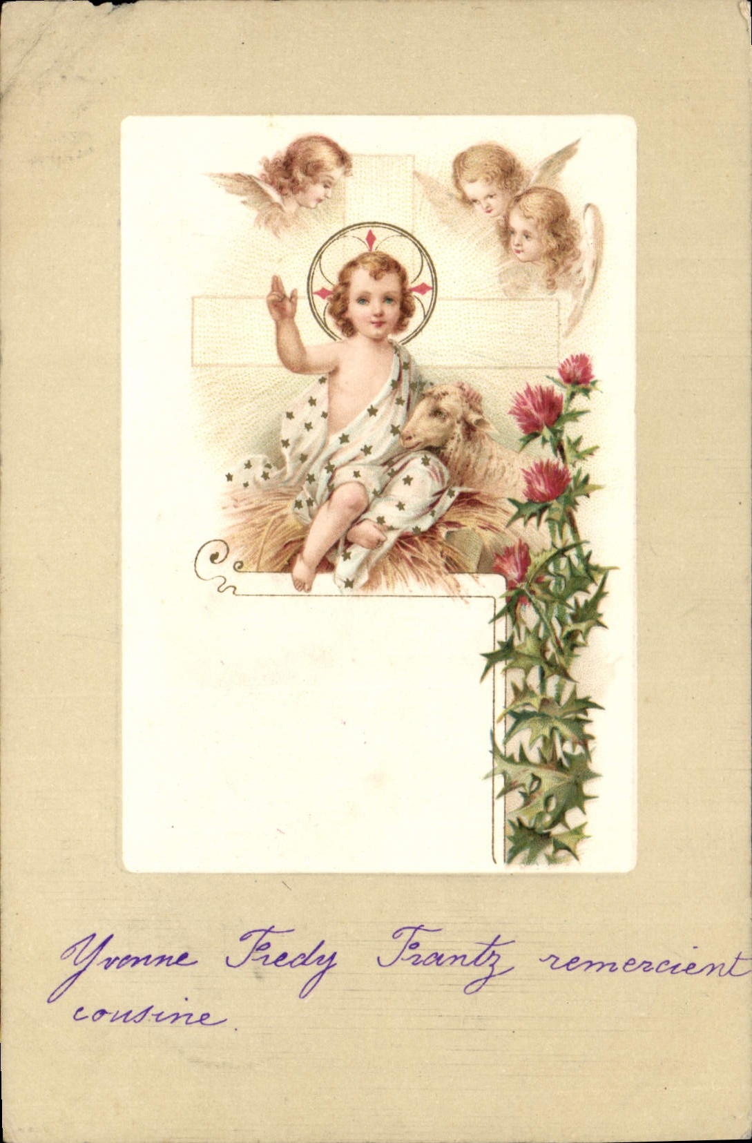 Vintage Postcard Fantasy Child Angel Lamb