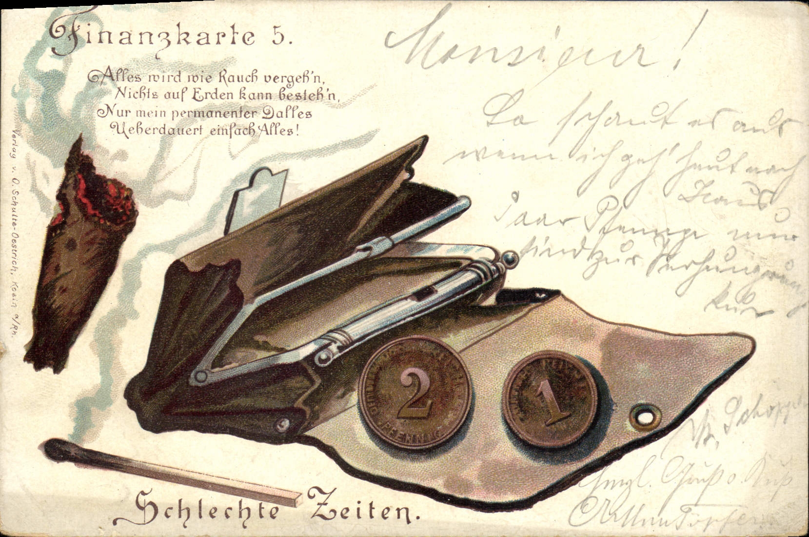 Vintage Postcard Fantaisie Carries currency