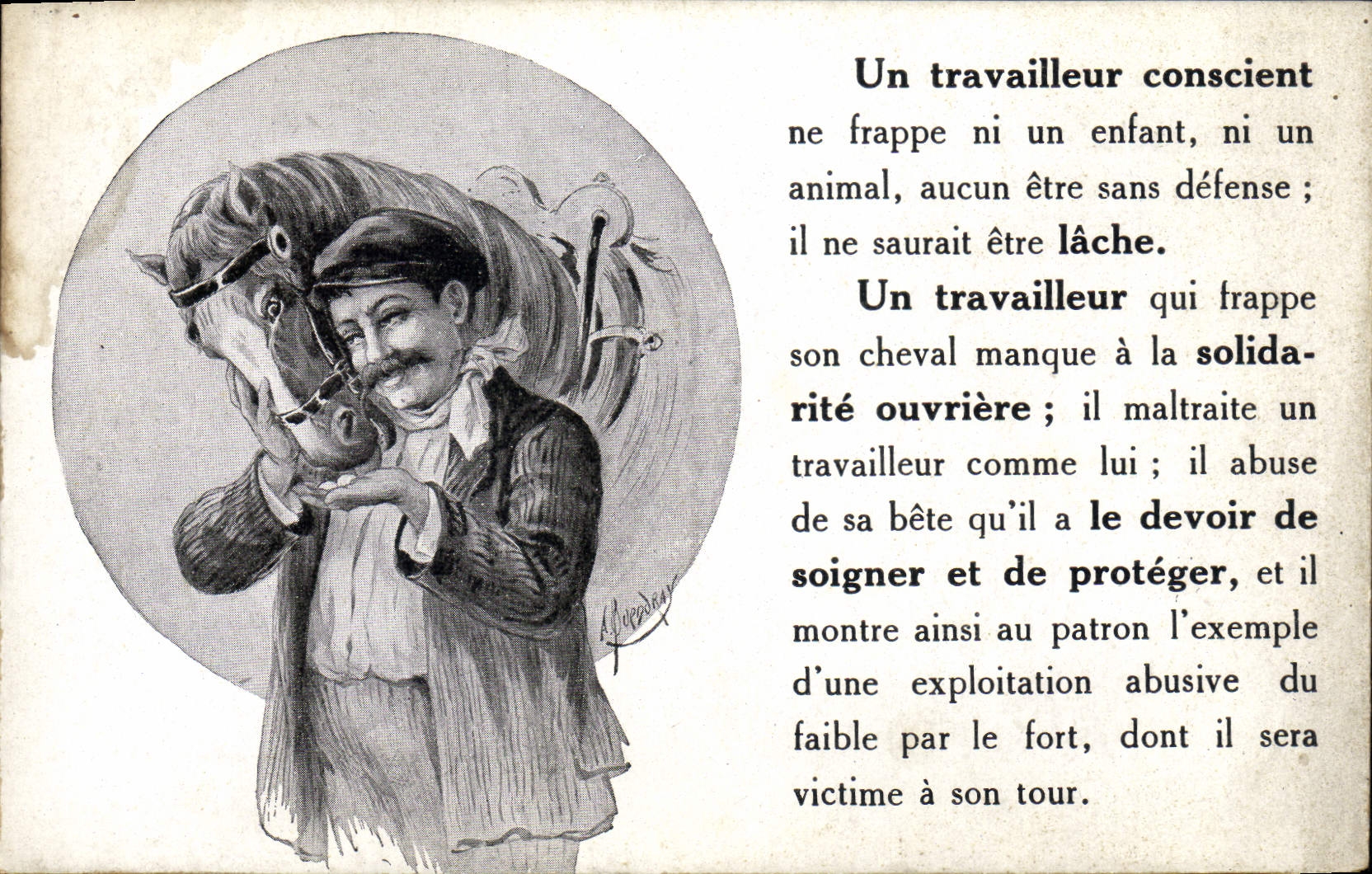 CPA Cheval Equitation Hippisme Un travailleur conscient