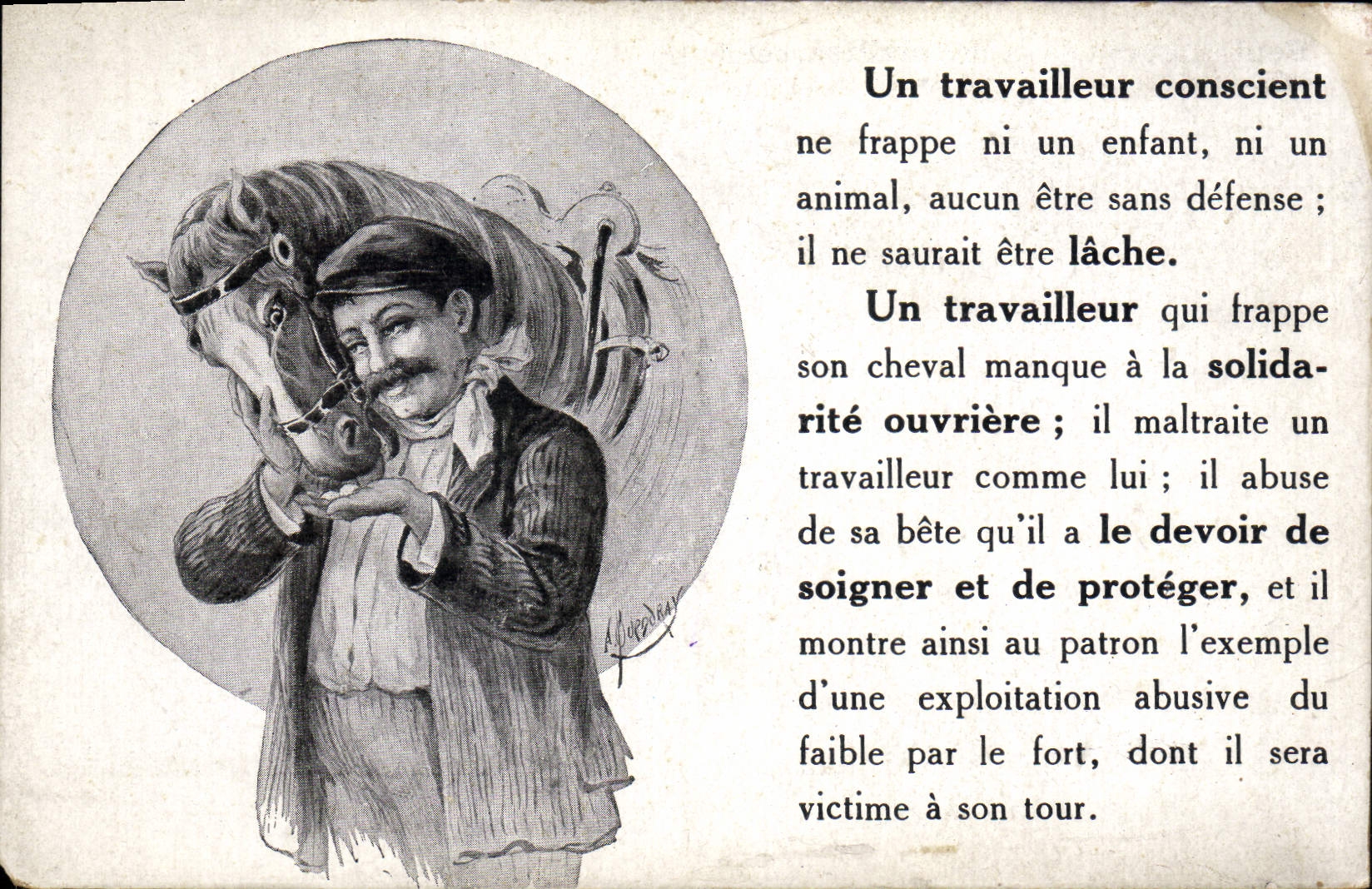 CPA Cheval Equitation Hippisme Un travailleur conscient