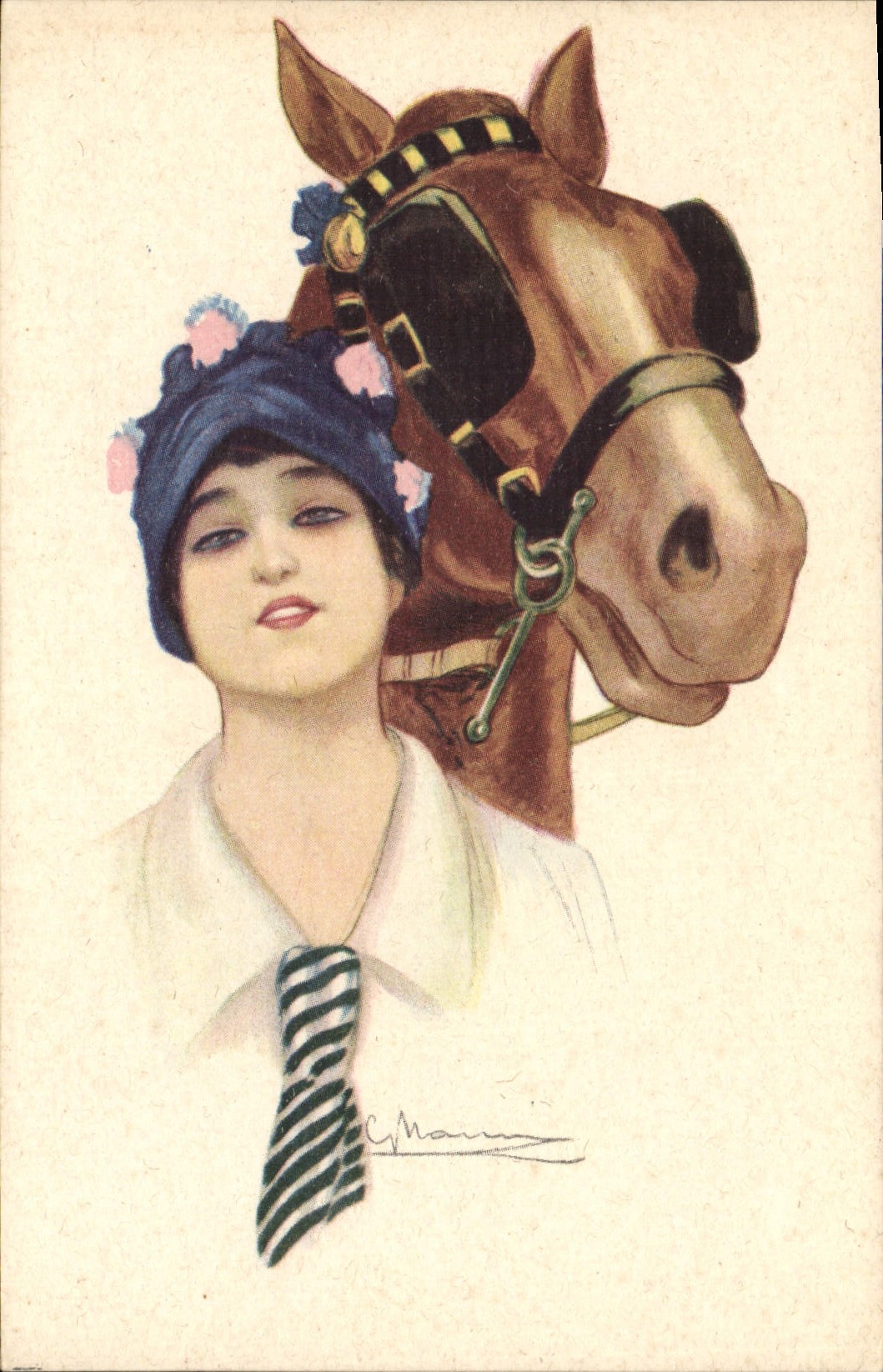 CPA Cheval Equitation Hippisme Femme Illustrateur