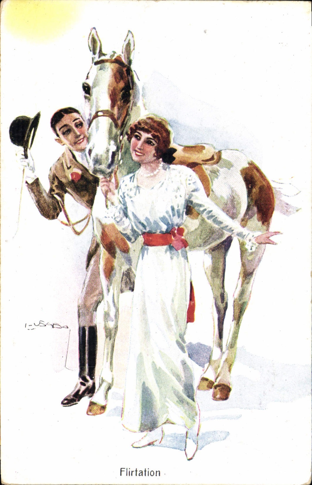 Postal Caballo Equitación Hípica Flirtation Mujer