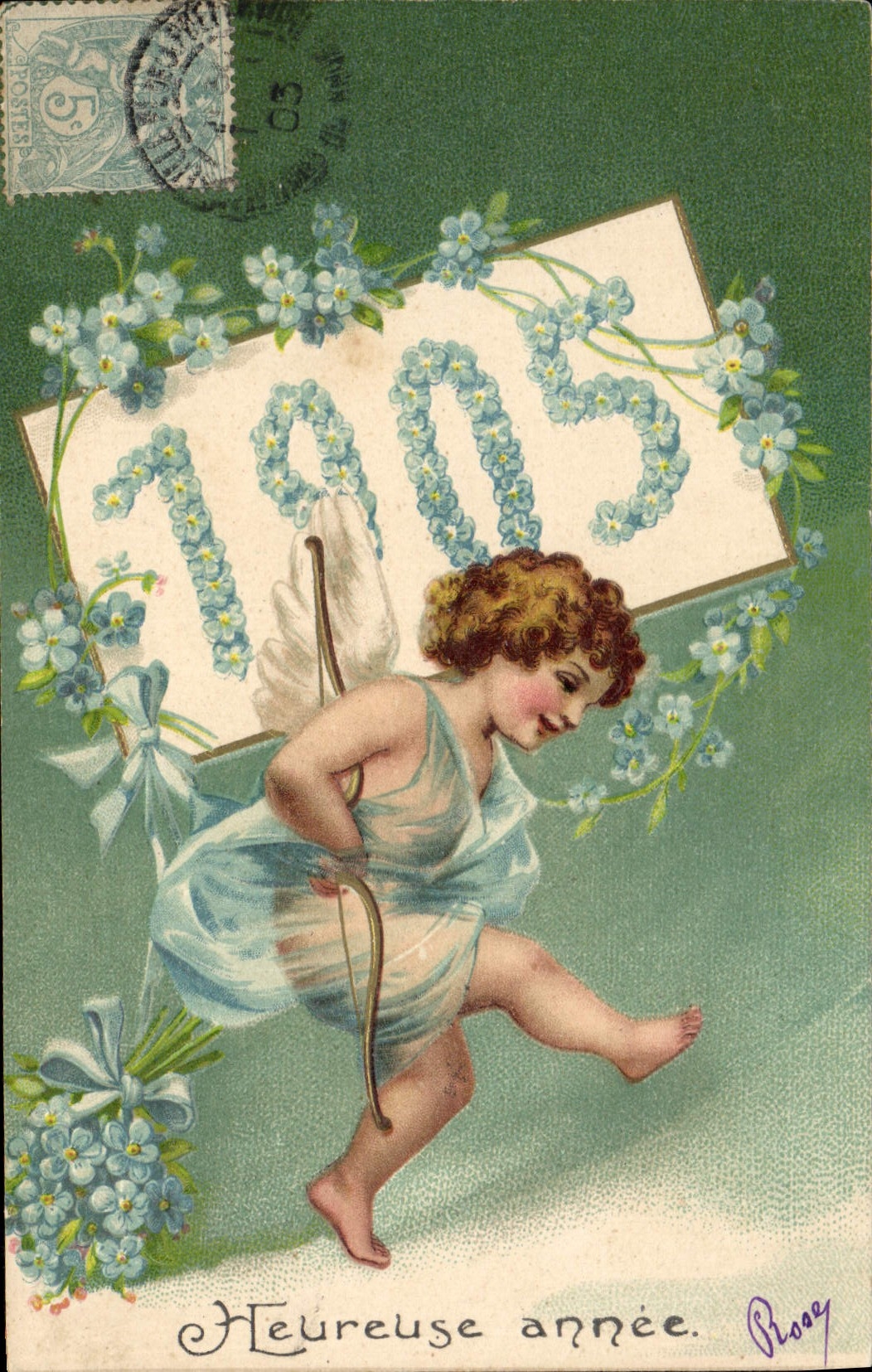Vintage Postcard Fantasy Flowers Year 1905 Child Angel