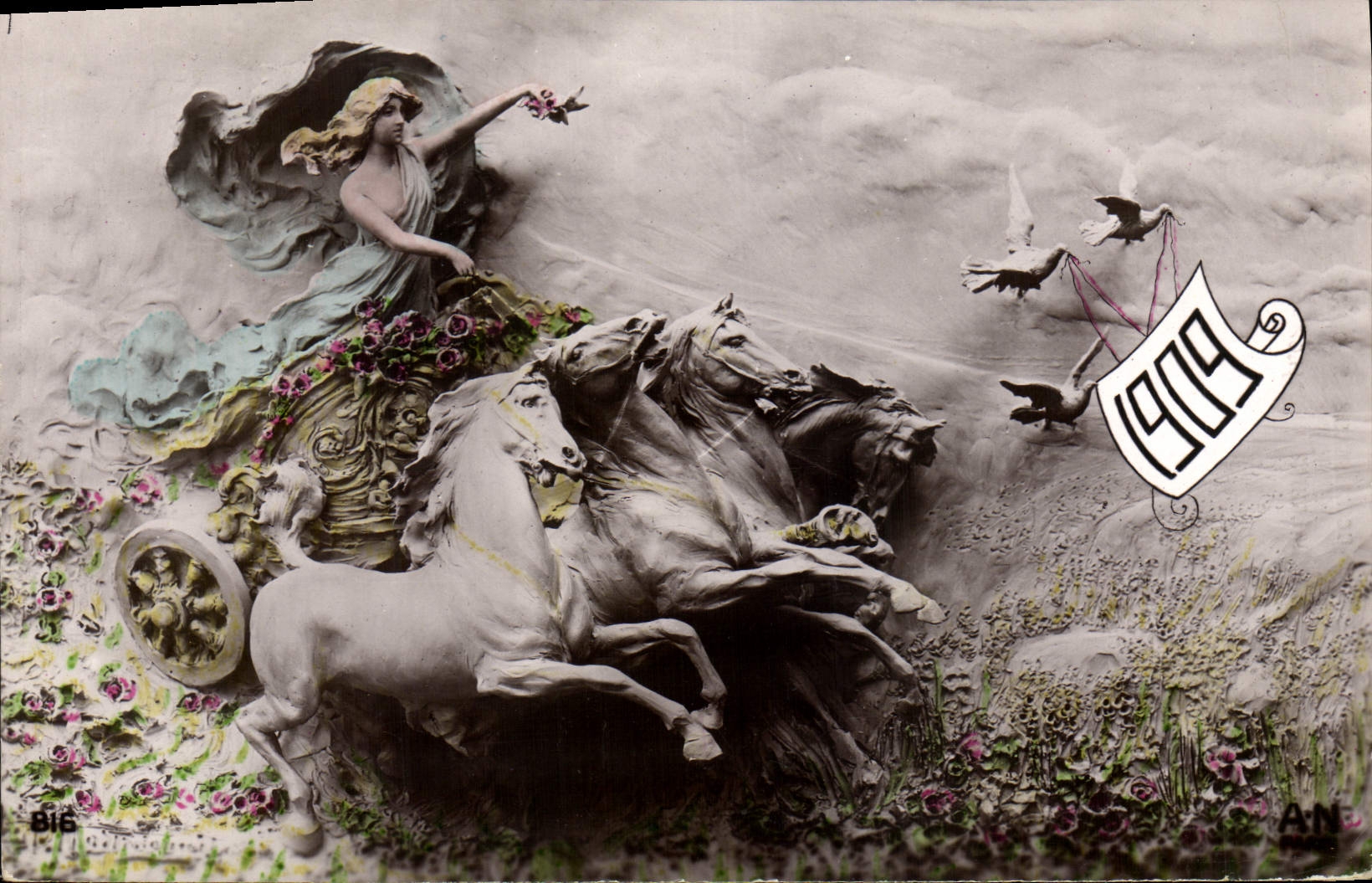 Vintage Postcard Fantasy Year 1909 Woman Horses
