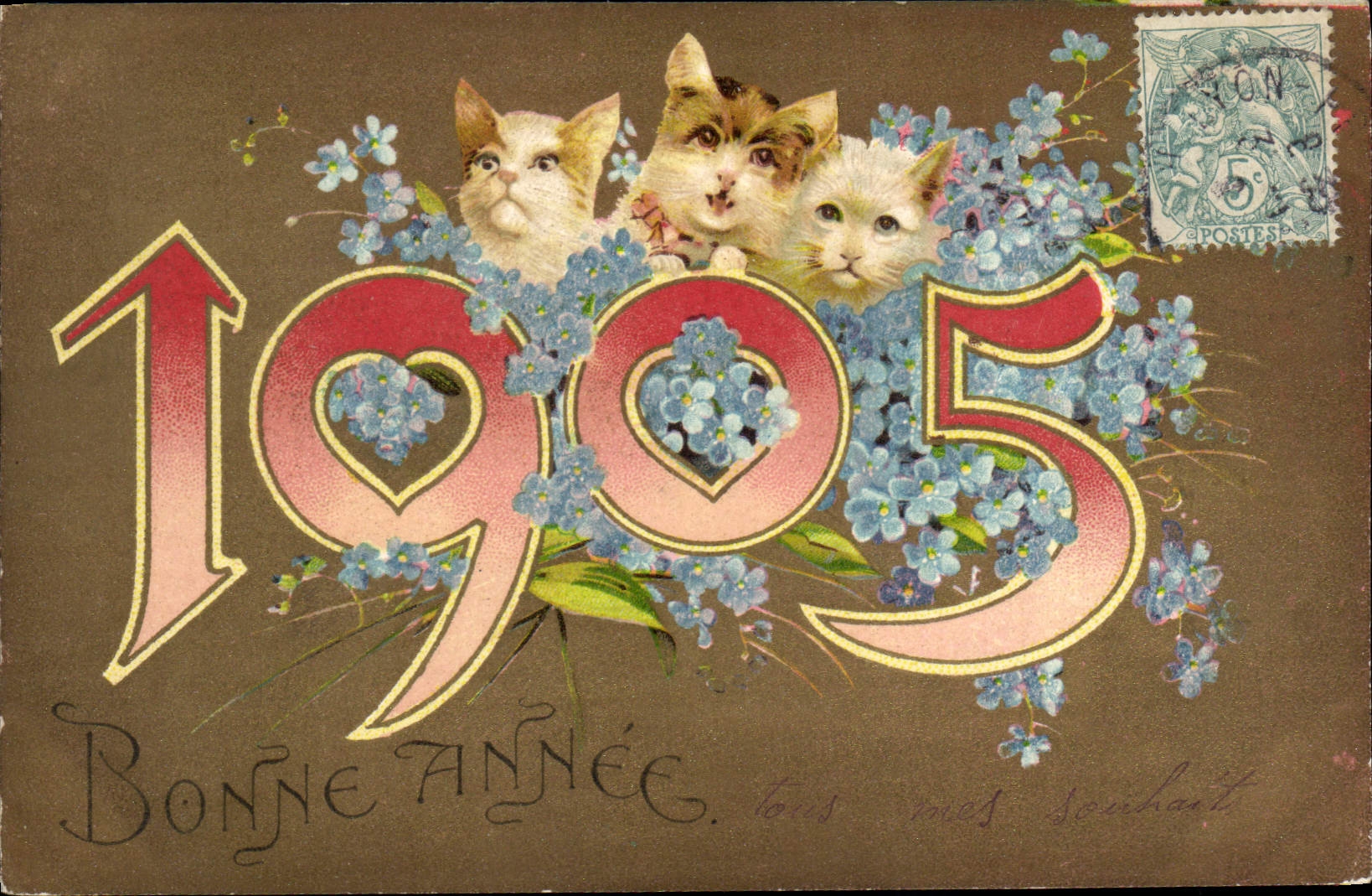 Vintage Postcard Fantasy Flowers Year 1905 Cats Cat kitten