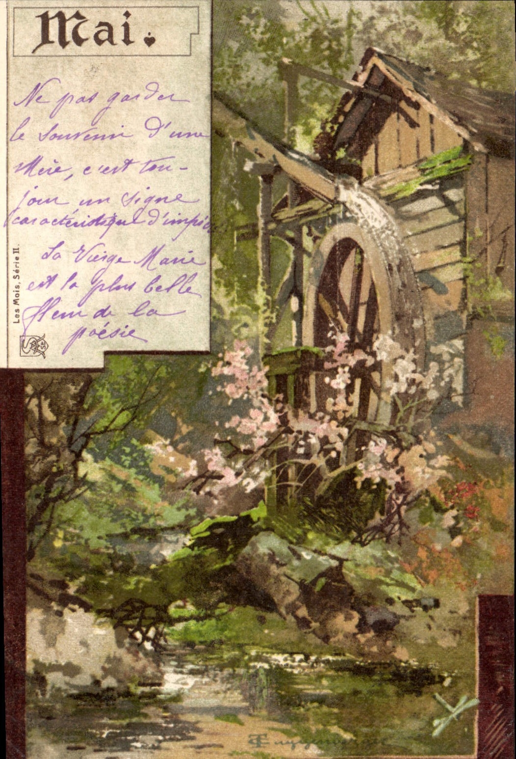 Vintage Postcard Fantaisie May Water mill