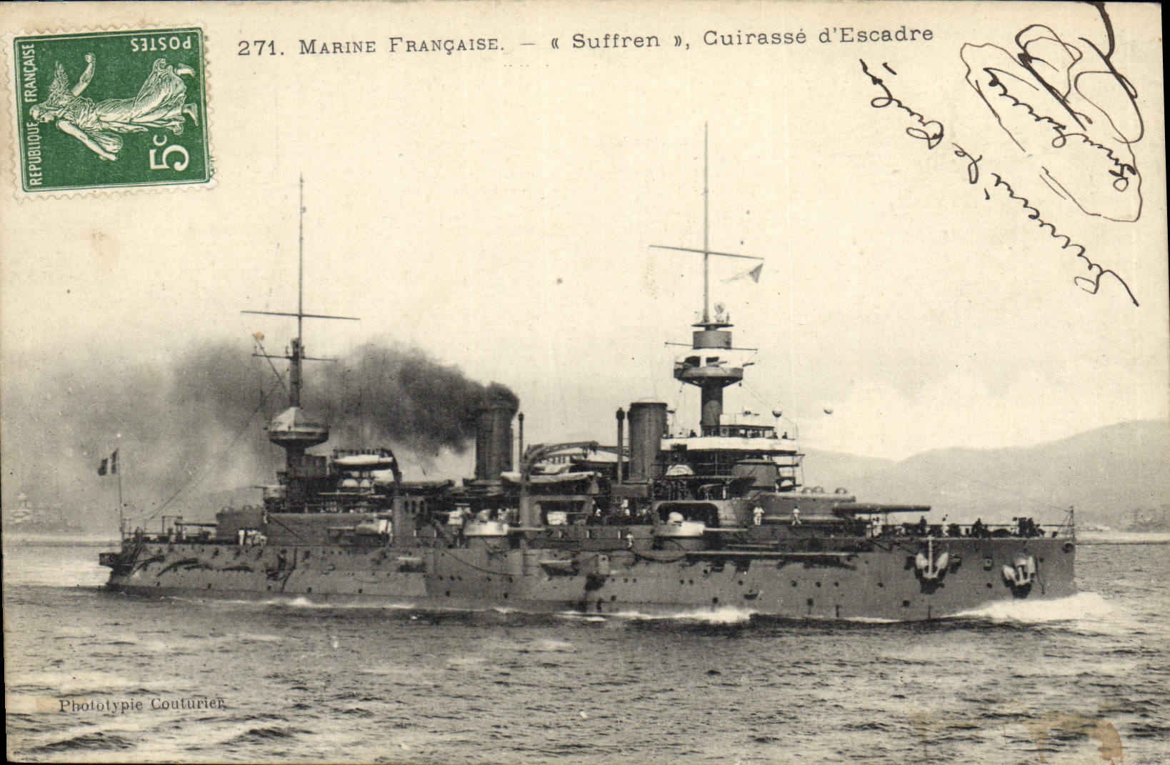 CPA Bateau de Guerre Suffren Cuirasse d'escadre