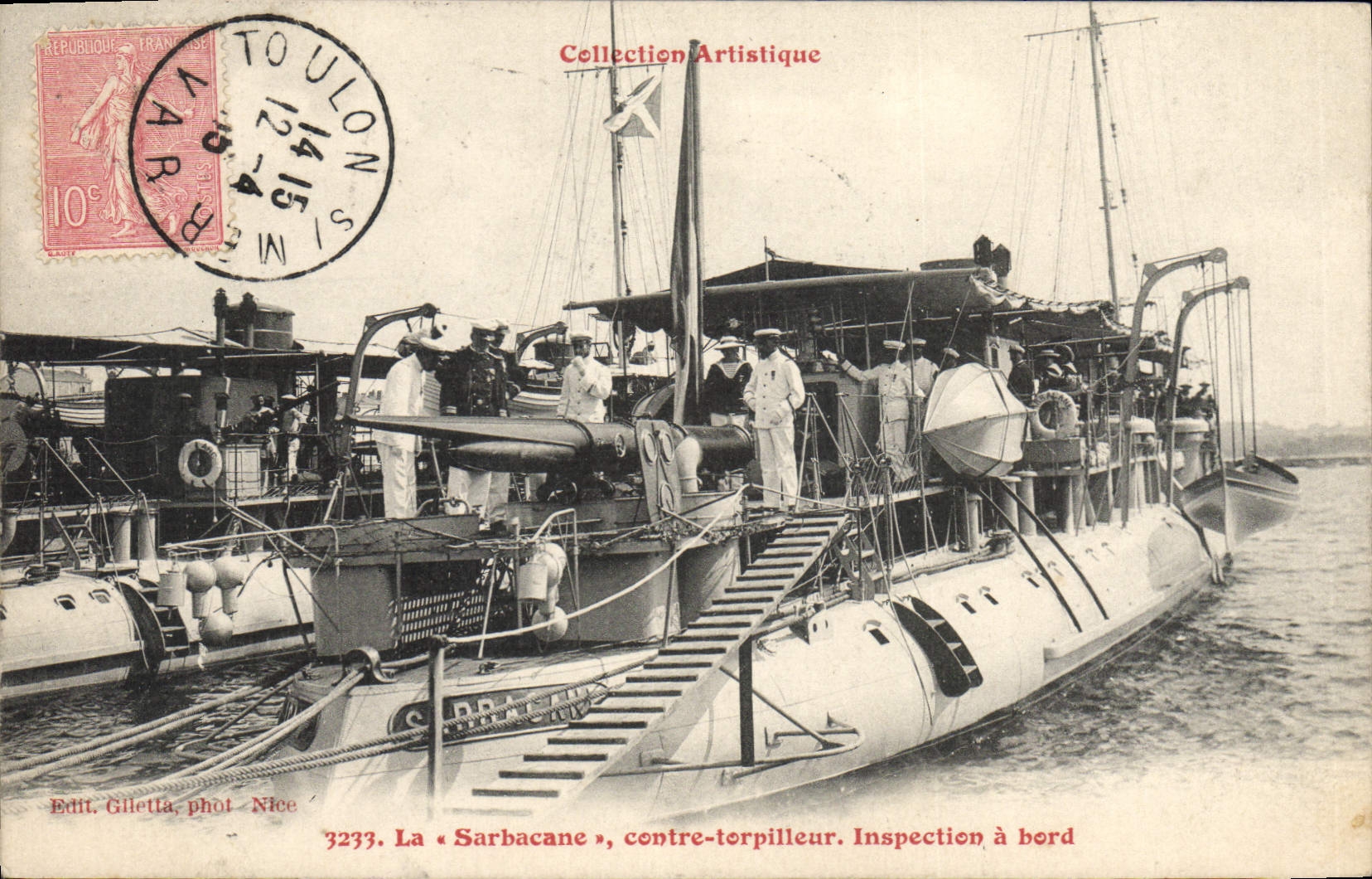 CPA Bateau de Guerre La Sarbacane contre torpilleur Inspection a bord