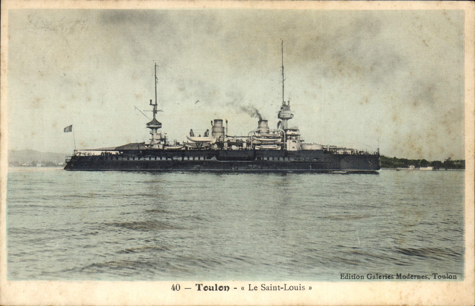 Vintage Postcard Warship Toulon the Holy louis