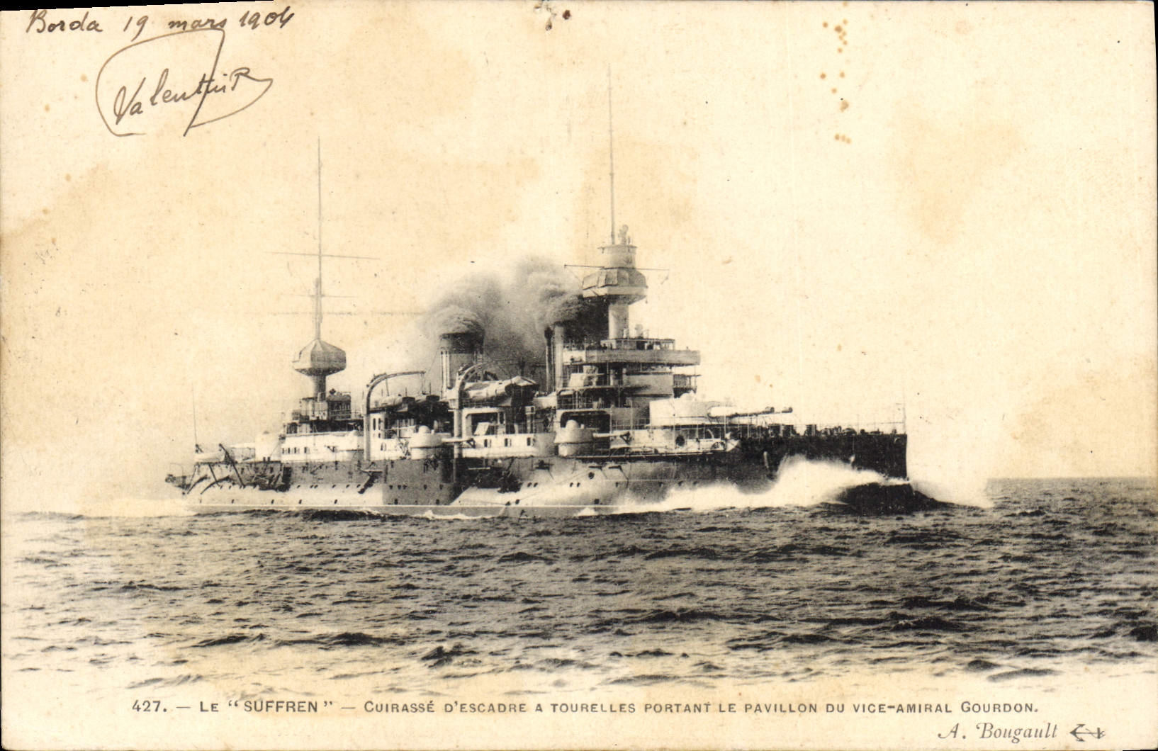 Vintage Postcard Warship Suffren Cuirasse squadron has turrets carrying the house of the vice admiral Gourdon