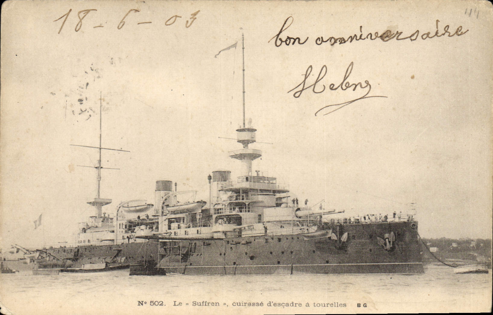 CPA Bateau de Guerre Le Suffren Cuirasse d'escadre a tourelles