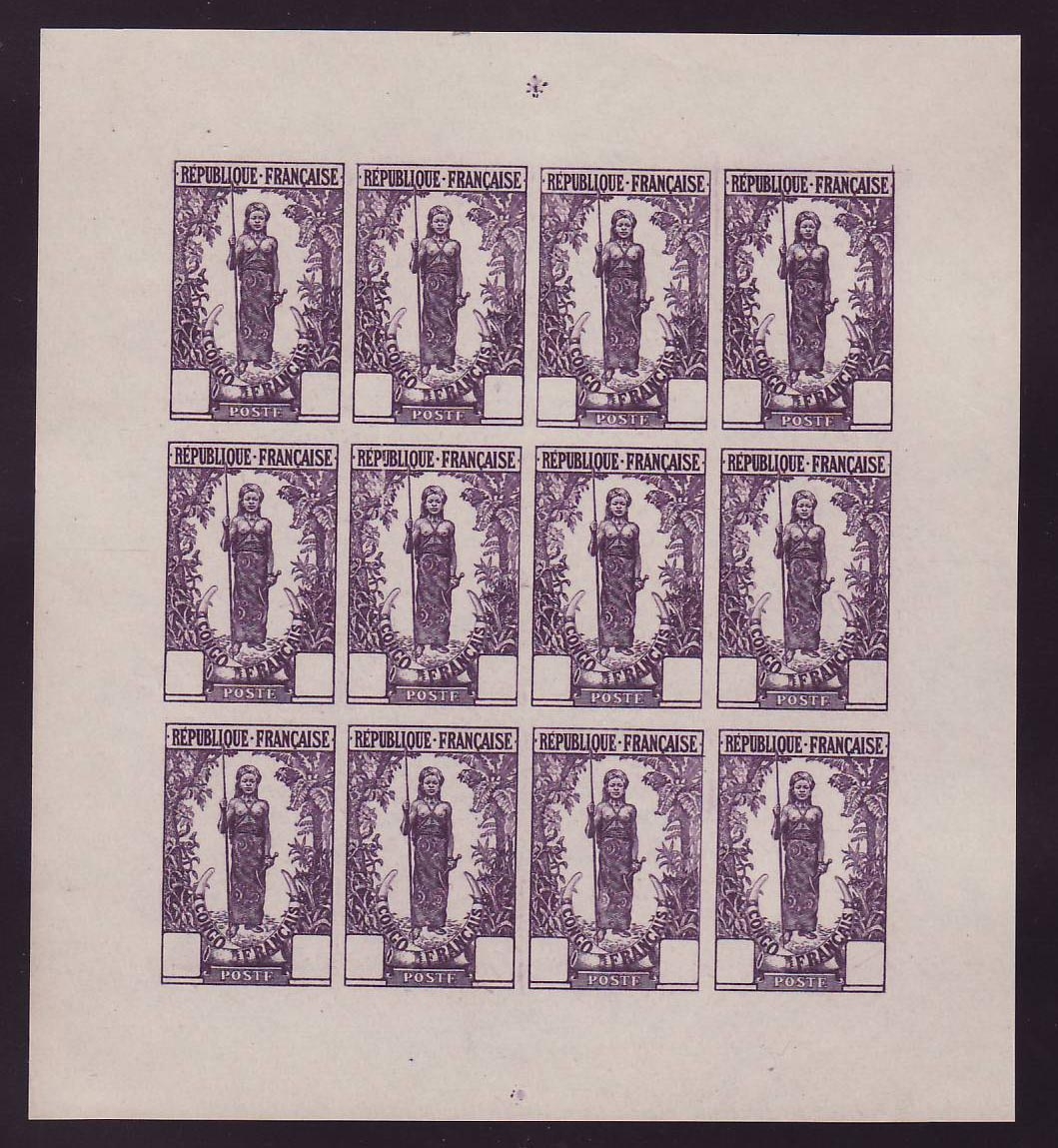 Congo Femme Bakalois Feuillet de 12 sans valeur Violet