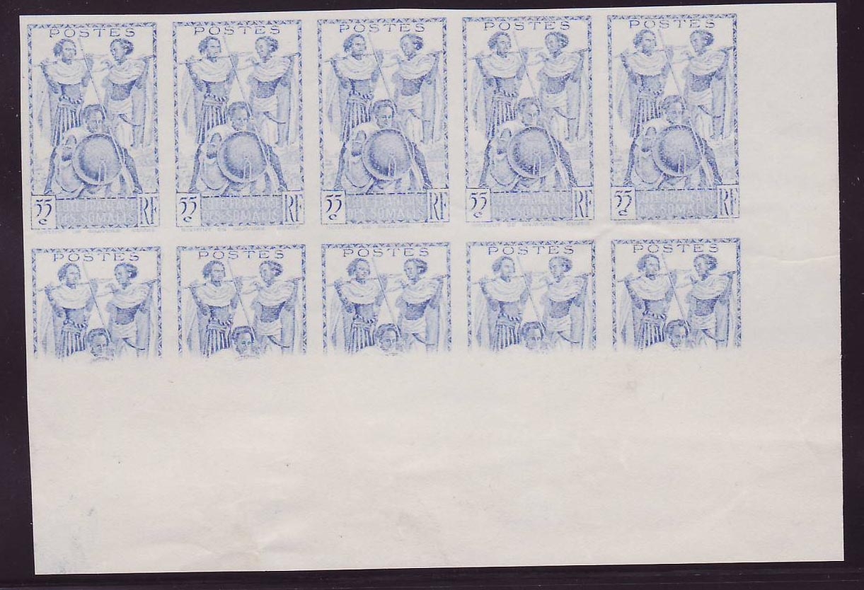 Cote des Somalis 55c bloc de 10 non dentelé impression partielle