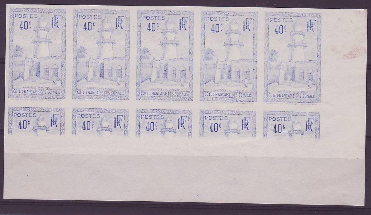 Cote des Somalis 40c bloc de 10 non dentelé impression partielle