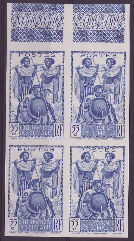 Cote des Somalis 55c bloc de 4 non dentele Guerriers