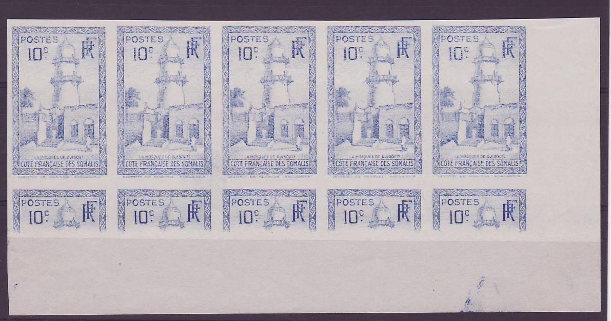 Cote des Somalis 10c bloc de 10 non dentelé impression partielle