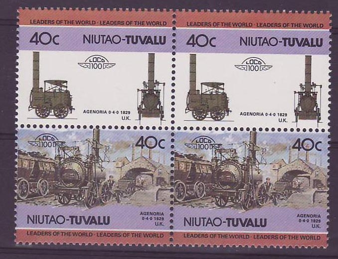 Niutao Tuvalu 40c Train Agenoria 0-4-0 1829 ** Luxe Bloc de 4