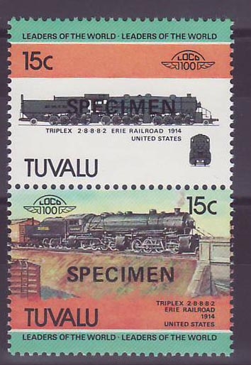 Tuvalu 15c Train Triplex 2-8-8 8-2 Erie Railroad 1914 ** Luxe Surcharge SPECIMEN