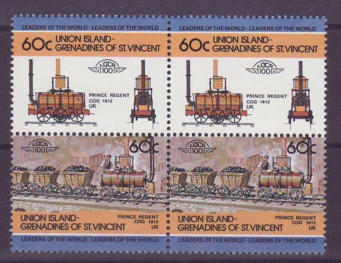 Grenadines of St Vincent 60c Train Prince Regent 1812 ** Luxe Bloc de 4