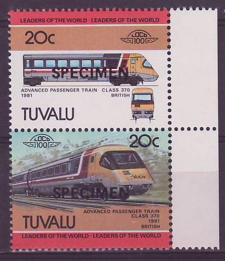 Tuvalu 20c Train Class 370 1981 ** Luxe Surcharge SPECIMEN