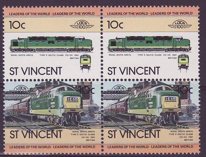 St Vincent 10c Royal Scots Train Greys 1961 ** Luxe Bloc de 4