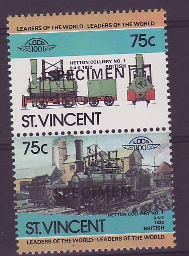 St Vincent 75c Train Hetton Colliery ** Luxe Surcharge SPECIMEN
