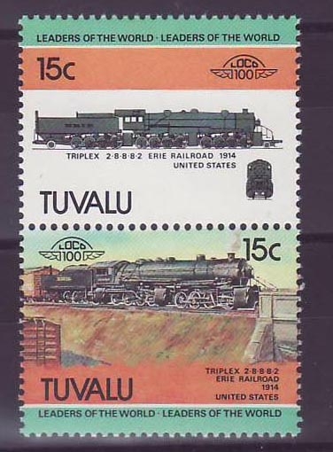 Tuvalu 15c Train Triplex 2-8-8 8-2 Erie Railroad 1914 ** Luxe