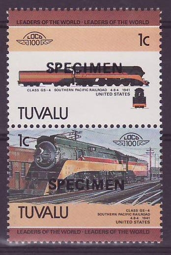 Tuvalu 1c Train Class GS 4 Southern Pacific Railroad ** Luxe Surcharge SPECIMEN