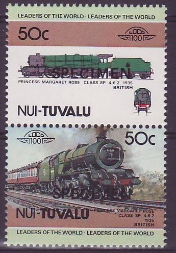 Nui Tuvalu 50c Train Princess Margaret Rose Class BP 1935 ** Luxe Surcharge SPECIMEN