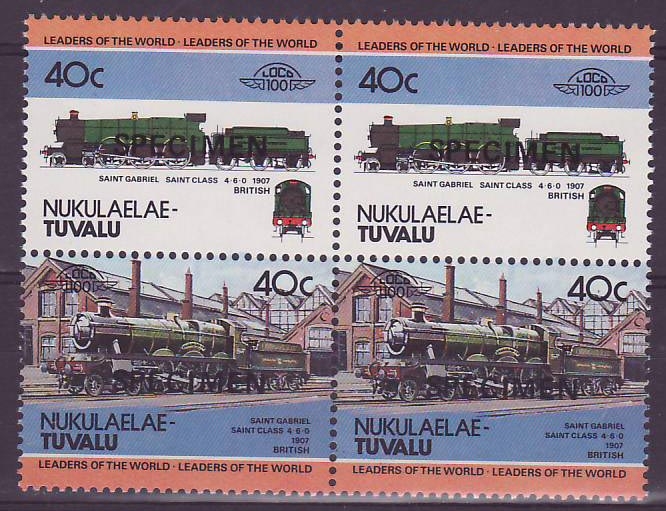 Nukulaelae Tuvalu 40c Train Saint Gabriel 1907 ** Luxe Surcharge SPECIMEN Bloc de 4