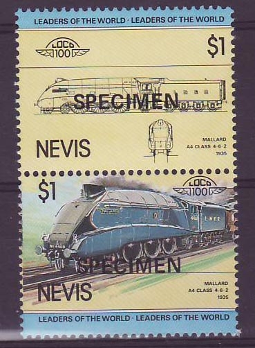 Nevis 1$ Train Mallard A4 1935 ** Luxe Surcharge SPECIMEN