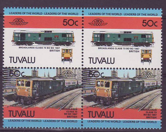 Tuvalu 50c Train Broadlands Class 1967 ** Luxe Bloc de 4