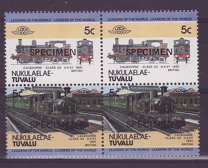 Nukulaelae Tuvalu 5c Train Calbourne 1891 ** Luxe Surcharge SPECIMEN Bloc de 4