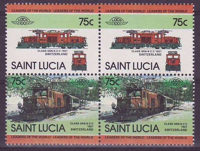 Saint Lucia 75c Train Class GE6 1921 Suisse ** Luxe Bloc de 4