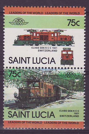 Saint Lucia 75c Train Class GE6 1921 Suisse ** Luxe