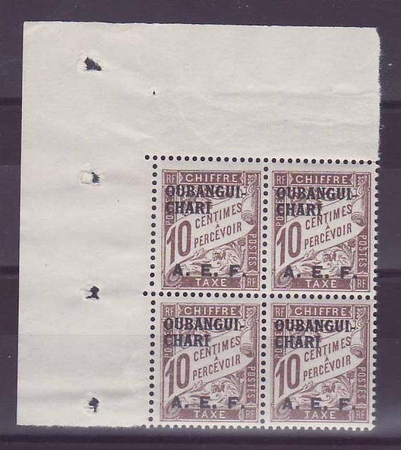 Oubangui-Chari Timbre Taxe ** 10c Bloc de 4