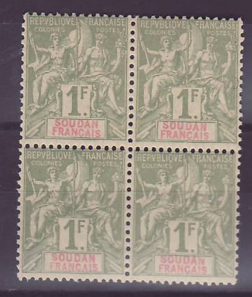 Soudan 1F n°15 bloc de 4 (2 timbres **  2 timbres *)