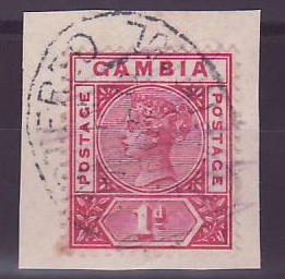 Gambie Gambia Cancelled Liverpool 1p Victoria parcel stamp Posted on steamer