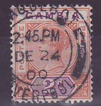 Gambie Gambia Cancelled Paquebot Liverpool 2 p Victoria Posted on steamer