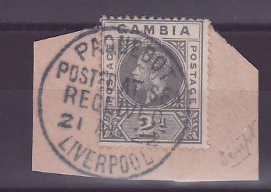 Gambie Gambia Cancelled Paquebot Posted at sea received Liverpool 2d d George V  Posted on steamer