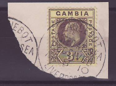 Gambie Gambia Cancelled Paquebot Posted at sea received Liverpool 3d d George V  Posted on steamer