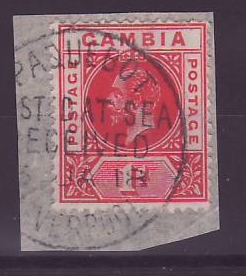 Gambie Gambia Cancelled Paquebot Posted at sea received Liverpool 1 d George V  Posted on steamer