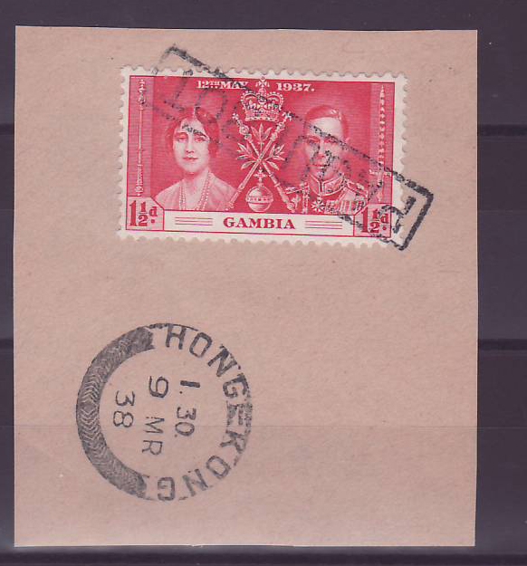 Gambie Gambia Cancelled Paquebot 1 1/2d Coronation  Posted on steamer Hong Kong Hong-Kong Chine China