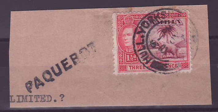Gambie Gambia 1/2d Elephant Hulls York cancellation on parcel