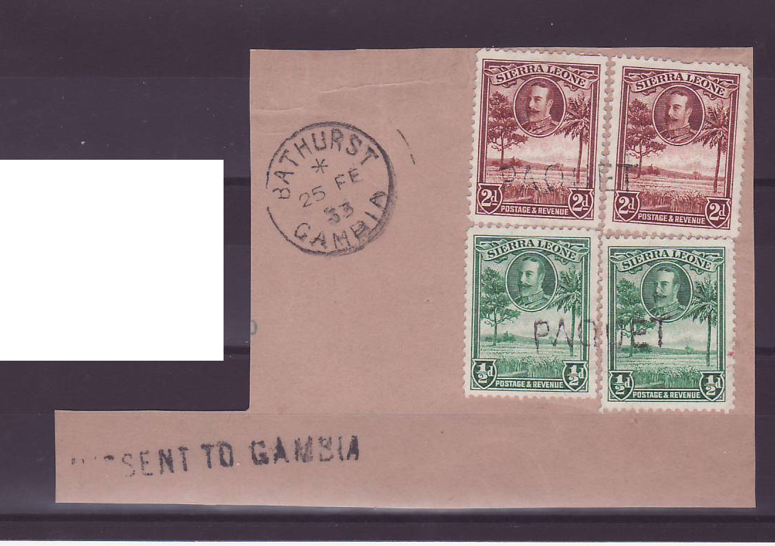 Gambie Gambia 4 Sierre Leone values Bathurst with MISSENT to Gambia handstamp