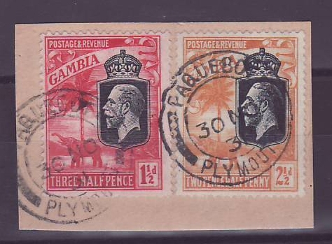 Gambie Gambia 1 1/2d + 2 1/2d Paquebot Cancel Plymouth 