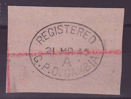 Gambie Gambia Registered GPO Gambia cancel handstamp on small piece
